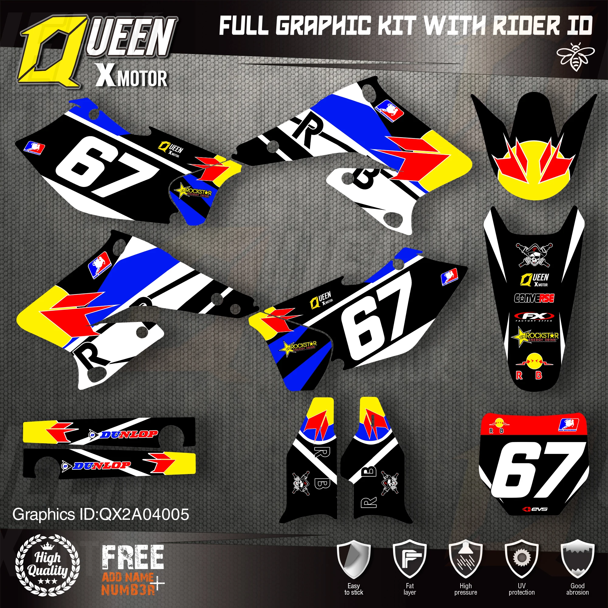 Queen X MOTOR Custom Team Graphics Decals Stickers Kit For SUZUKI Decal 2004 2005 2006 RMZ 250 005
Queen X MOTOR Custom Team Graphics Decals Stickers Kit For SUZUKI Decal 2004 2005 2006 RMZ 250 005