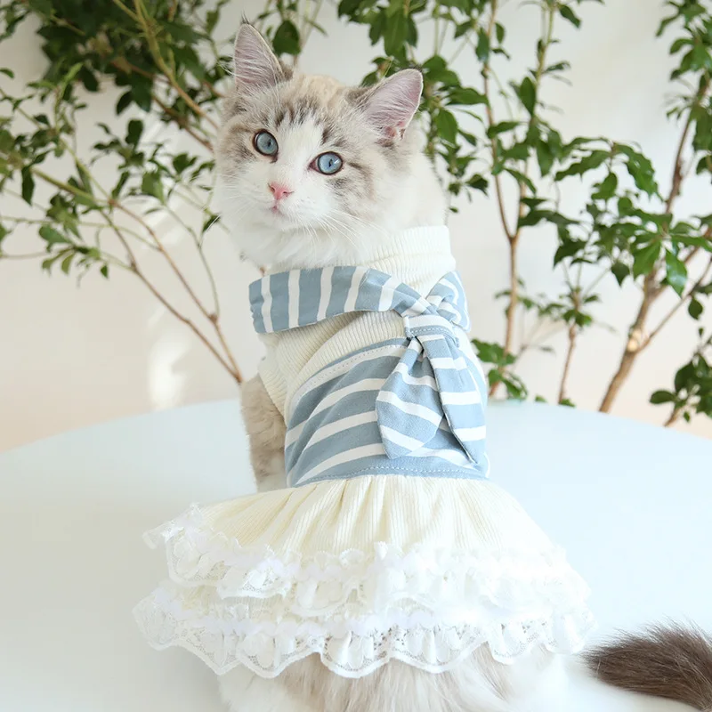 Tanio Chłopiec/dziewczynka ubranko dla kota/T-shirt szalik w paski projekt szczeniak sklep