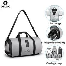 Ozuko multifunction men bolsa de viagem grande capacidade à prova dwaterproof água duffle saco terno saco de armazenamento mão viagem sacos de bagagem com bolsa de sapato(China)