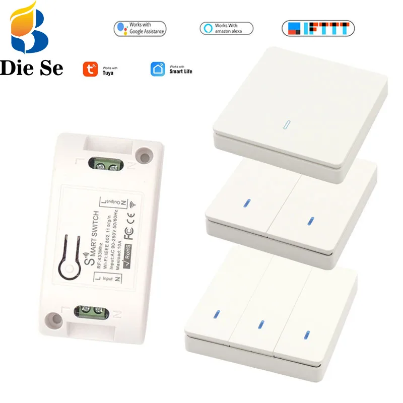 Diese Smart Light Switch Push Button WiFi/433Mhz Wireless Remote Control Wall Switch AC85~220V Controller For Led/Light/Lamp
Diese Smart Light Switch Push Button WiFi/433Mhz Wireless Remote Control Wall Switch AC85~220V Controller For Led/Light/Lamp