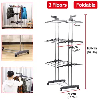 Clothes Hanger Coat Rack Floor Hanger Storage Wardrobe Clothing Drying Racks Shoe Rack 3 Floors Hangers Storage with 4 Wheels
Clothes Hanger Coat Rack Floor Hanger Storage Wardrobe Clothing Drying Racks Shoe Rack 3 Floors Hangers Storage with 4 Wheels