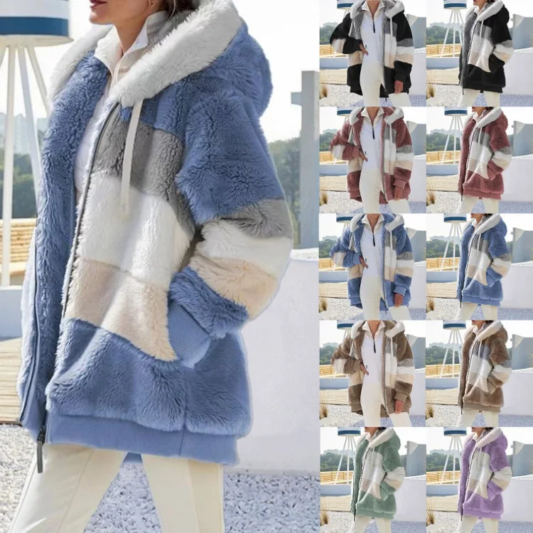 Ladies Hooded, Women Autumn Winter Hooded, Women Wool Warm Plush Zipper Cap Pocket Hooded, Women Loose Jacket, Women Coat, Women Apparel Ladies Hooded, Women Autumn Winter Hooded, Women Wool Warm Plush Zipper Cap Pocket Hooded, Women Loose Jacket, Women Coat, Women Apparel