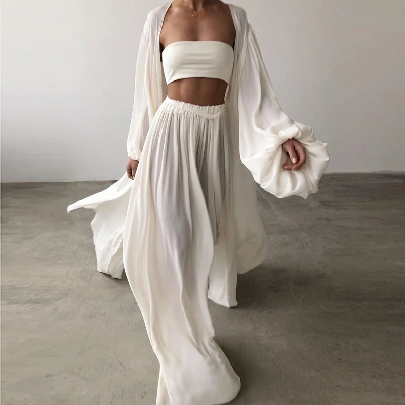 Women Casual Pants Suits Crop Top Tank Wide Loose Leg Pants Long Sleeve Coat Skinny Bodycon 3PCS Sets Female Three Piece Sets
Women Casual Pants Suits Crop Top Tank Wide Loose Leg Pants Long Sleeve Coat Skinny Bodycon 3PCS Sets Female Three Piece Sets