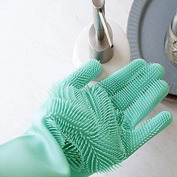 1 pair of blue waterproof non-slip soft rubber silicone washing dishes kitchen and bathroom cleaning multifunctional gloves 
1 pair of blue waterproof non-slip soft rubber silicone washing dishes kitchen and bathroom cleaning multifunctional gloves