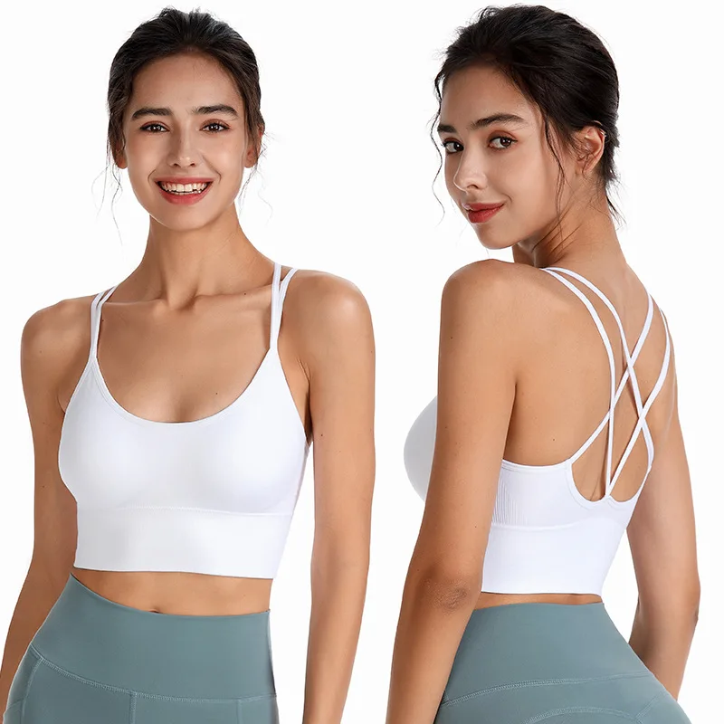 

Women's Active Tank Top Strappy Sport Built-in Bra Workout Criss Cross Wirefree Padded Crop for Gym Running Yoga Fitness Dancing