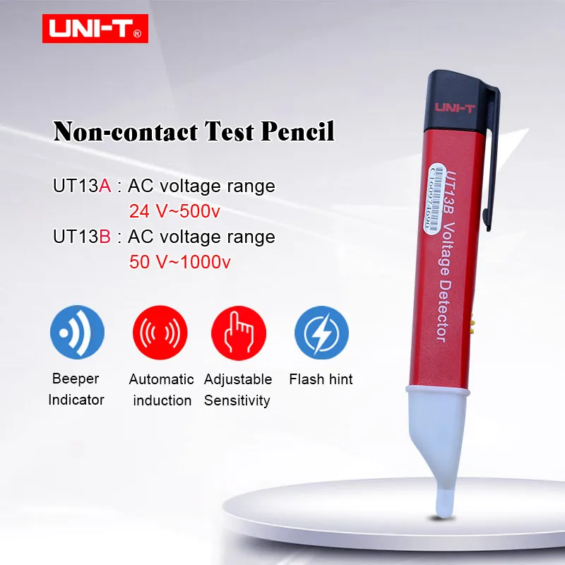 UNI-T UT13A UT13B AC Voltage Detector Adjustable Sensitivity Auto Sense Test Pen 24V~600V with LED Flashlight high quality
UNI-T UT13A UT13B AC Voltage Detector Adjustable Sensitivity Auto Sense Test Pen 24V~600V with LED Flashlight high quality