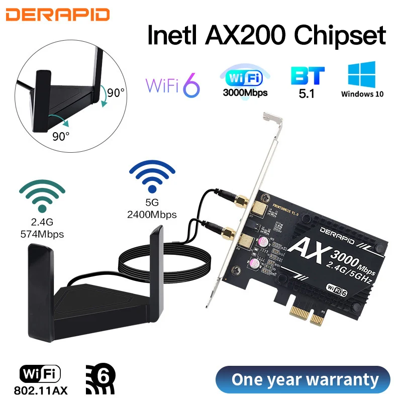 Dual Band Intel AX200 WiFi 6 Bluetooth 5.1 Wifi Card 802.11ax/ac 2.4G/5Ghz PCI Express Wireless Adapter For PC Desktop Windows10
Dual Band Intel AX200 WiFi 6 Bluetooth 5.1 Wifi Card 802.11ax/ac 2.4G/5Ghz PCI Express Wireless Adapter For PC Desktop Windows10