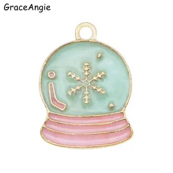 

10pcs/lot Alloy Enamel Enamel Snow Globe Christmas Pendant Enamel Jewelry Beads Pendants 22mm Charm Craft DIY Jewelry Findings