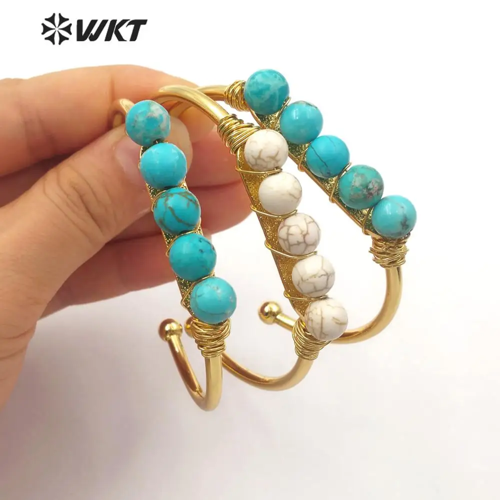 WT-B488 Natural Stone Bangle White/Blue Tur quoise Stone With Wire Wrapped Bracelet Natural Stone Fashion Woman Jewelry
WT-B488 Natural Stone Bangle White/Blue Tur quoise Stone With Wire Wrapped Bracelet Natural Stone Fashion Woman Jewelry