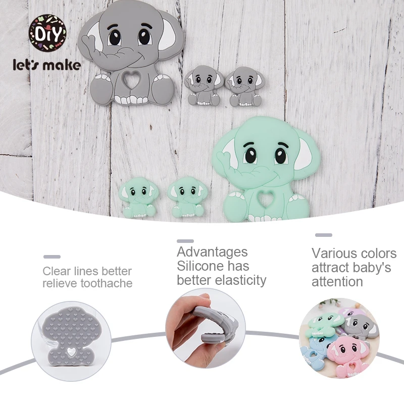 Let's Make 5pc/10pcs BPA Free Animal Silicone Teethers Elephant Baby Teething Product Food Grade Tiny Rod Shower Gifts Cartoon