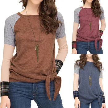 2019 Autumn and Winter New Women's Casual Clothing Plaid Three Colour Patchwork Hem Knotted T-shirt Top
2019 Autumn and Winter New Women's Casual Clothing Plaid Three Colour Patchwork Hem Knotted T-shirt Top