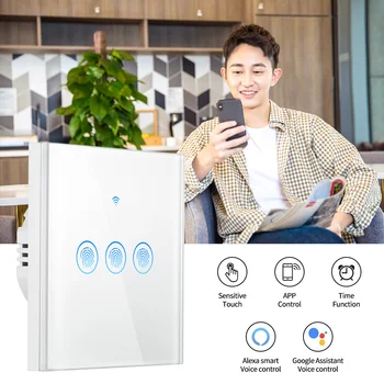 Wifi Smart Switch Light Switch interruptor Wall Touch Panel Voice Control Wireless work with Alexa Echo Google Home 1/2/3-Gang
Wifi Smart Switch Light Switch interruptor Wall Touch Panel Voice Control Wireless work with Alexa Echo Google Home 1/2/3-Gang