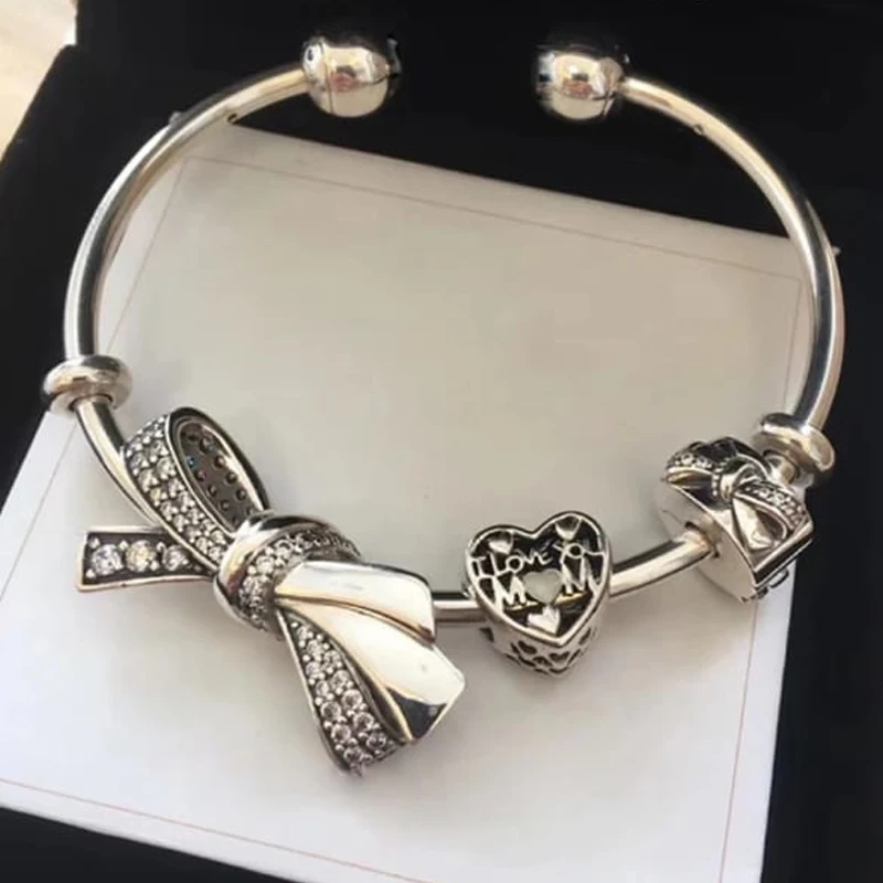 NEW 100% 925 Sterling Silver Bow Charm Heart Bow Clip 3 Charm Bead Bracelet Set Planet of Charm Astronaut Bangle Love Charm 
NEW 100% 925 Sterling Silver Bow Charm Heart Bow Clip 3 Charm Bead Bracelet Set Planet of Charm Astronaut Bangle Love Charm
