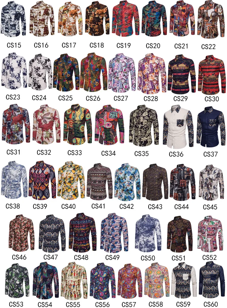 

Autumn 22 New Men Casual Flower Shirts Long Sleeve Shirt European and American Style Plus Size Size M-5XL Square Collar