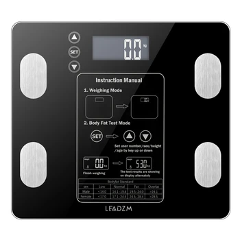 Digital Body Fat Scale Electronic Smart Weighing Scales Health Analyser Fat Muscle BMI Automatic off 2 AAA Batteries Black 180kg