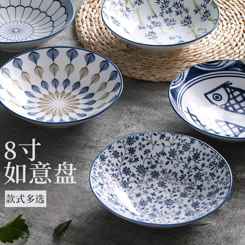 Japanese hand-painted blue and white underglaze color ceramic tableware ins creative personalized household 8-inch plate
Japanese hand-painted blue and white underglaze color ceramic tableware ins creative personalized household 8-inch plate