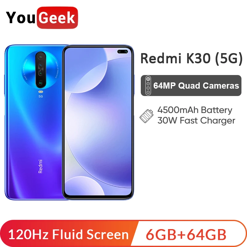 Xiaomi Redmi K30 5G 6 ГБ 64 Гб Смартфон Snapdragon 76 Octa Core мегапиксельная четырехъядерная камера