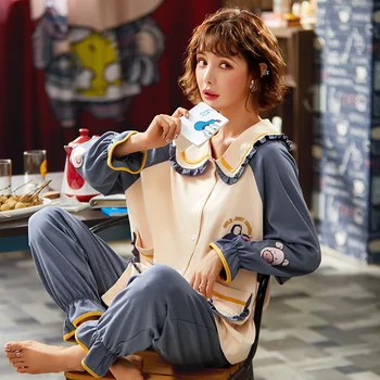 Casual Blue Korean Long-Sleeved Pajamas Women Spring Autumn Loose Large Size Nightie Student Cute Cartoon Home Service Nightwear
Casual Blue Korean Long-Sleeved Pajamas Women Spring Autumn Loose Large Size Nightie Student Cute Cartoon Home Service Nightwear