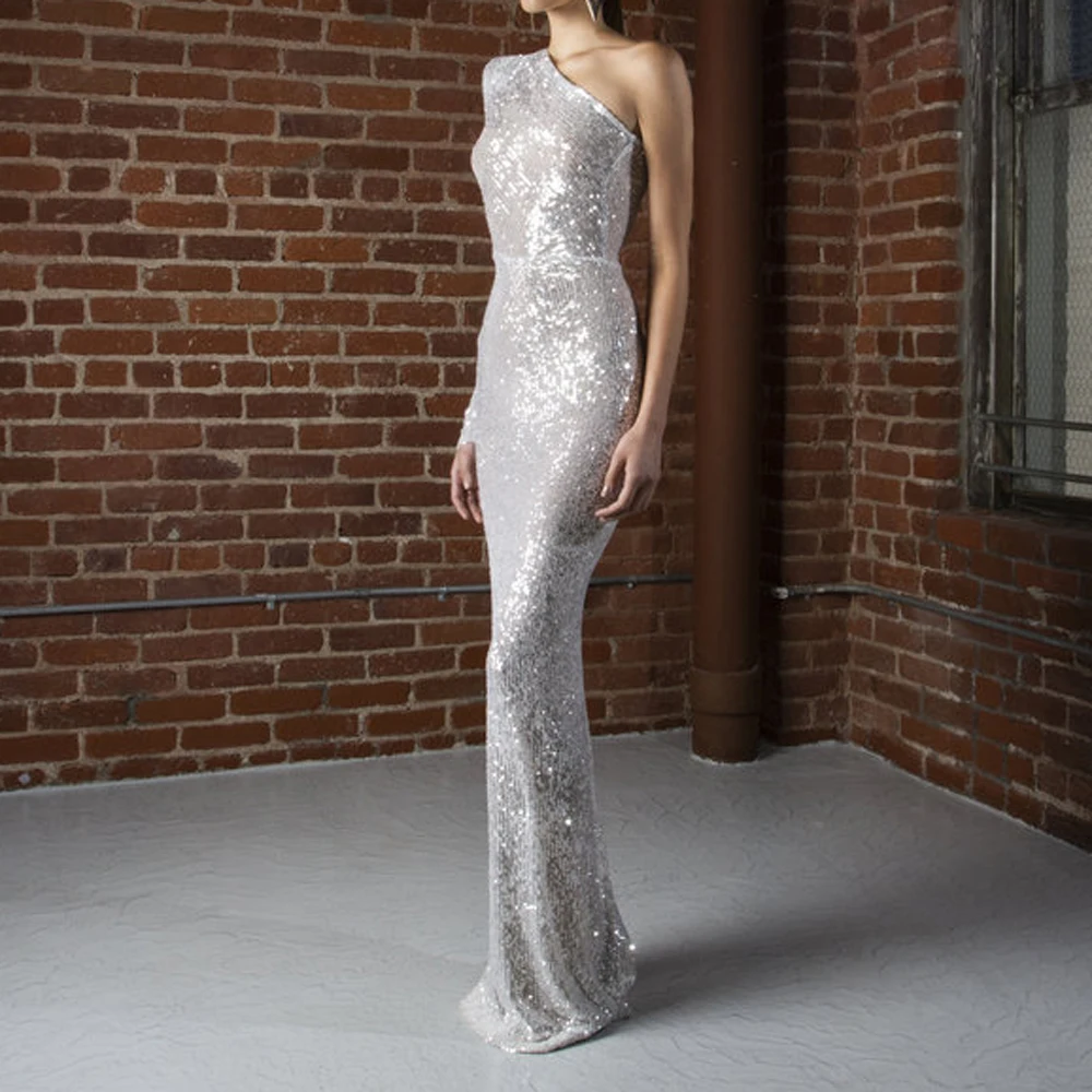 One Shoulder Silver Sequined Evening Dress One Sleeve Split Back Stretchy Backless Prom Dress Celebrity Dress
One Shoulder Silver Sequined Evening Dress One Sleeve Split Back Stretchy Backless Prom Dress Celebrity Dress