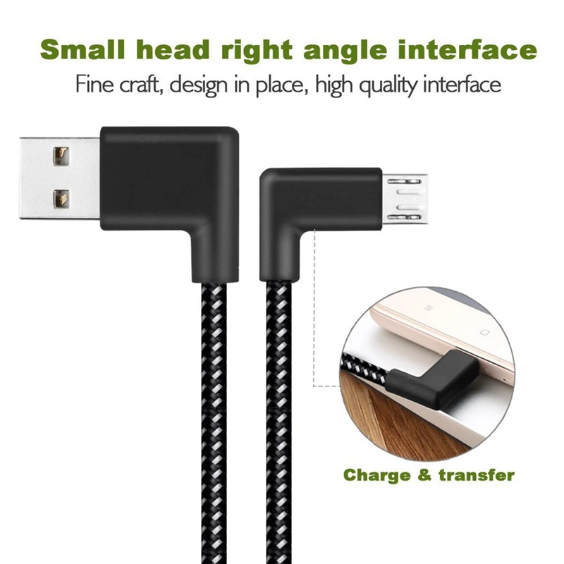 90 Degree Angle Connector Tangle-Free Nylon Braided Smartphone Charger Cable Micro USB Quick Charge Power Cables for Android Fle |