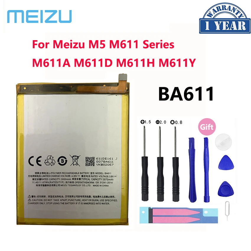 

New Original BA611 3070mAh Battery For Meizu M5 M 5 M611 Series M611A M611D M611H M611Y Mobile Phone Batteries Bateria