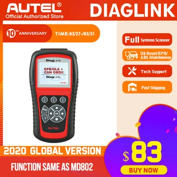 

Autel Diaglink OBD2 Car Diagnostic OBD OBDII All System Scanner Automotive Code Reader with Oil Reset EPB ABS Maintenance MD802