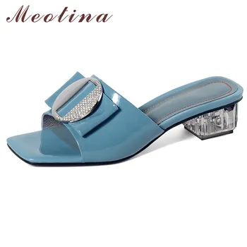 Meotina Crystal Real Leather Slippers Mid Heels Women Shoes Square Toe Slides Transparent Thick Heel Sandals Lady Summer Blue
Meotina Crystal Real Leather Slippers Mid Heels Women Shoes Square Toe Slides Transparent Thick Heel Sandals Lady Summer Blue