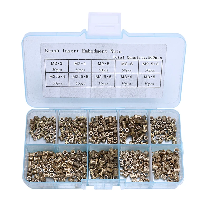 500Pcs/Set Insert Embedment Nuts Injection Molding Nut Brass Insert Knurled Nuts Knurling Tool Embedded Parts Fastener
500Pcs/Set Insert Embedment Nuts Injection Molding Nut Brass Insert Knurled Nuts Knurling Tool Embedded Parts Fastener
