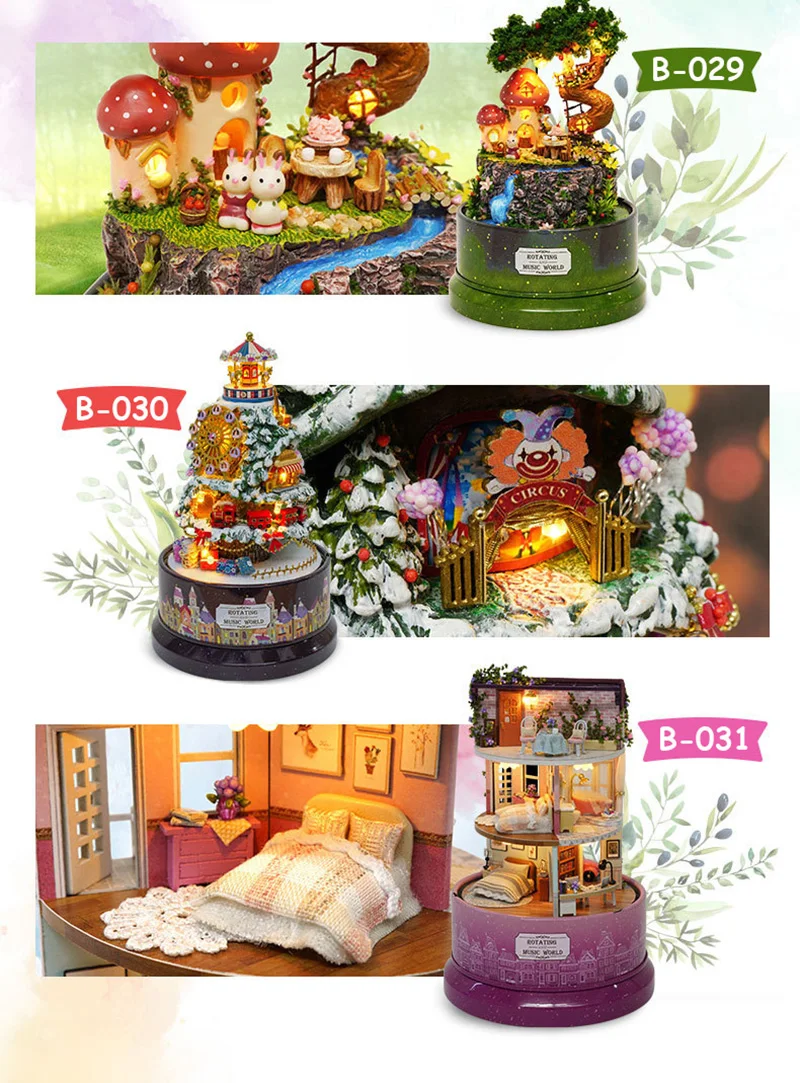 DIY Dollhouse Rotate Music Box Miniature Assemble Kits Doll House With Furnitures Wooden House Toys for Children Birthday Gift (3)