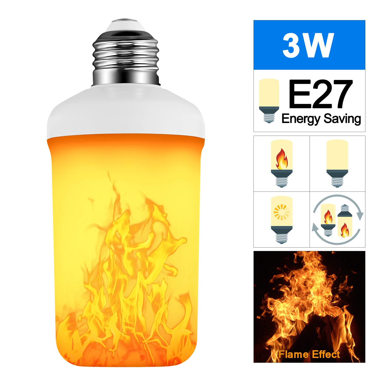 1PC E27 LED Flame Effect Fire Light Bulb Flickering Emulation Decor Lamp Creative 4 modes+Gravity Sensor Lights | Лампы и освещение
