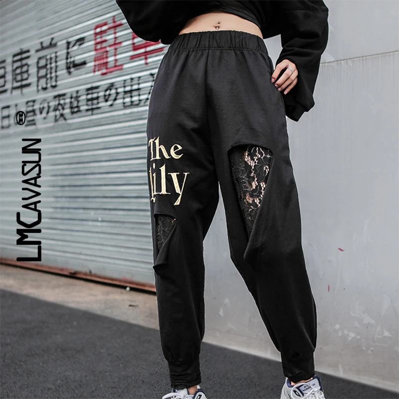 LMCAVASUN Women Black Lace Patchwork Pants Women Letter Print Hollow Out Harem Pants High Waist Full Length Pants
LMCAVASUN Women Black Lace Patchwork Pants Women Letter Print Hollow Out Harem Pants High Waist Full Length Pants