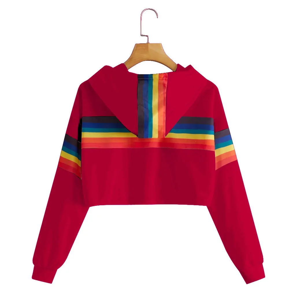 Jaycosin 2019 Fashion Autumn Women Rainbow Stripe Sweatshirt Stylish Long Sleeve Comfortable Female Casual Crop Blouse 930#10