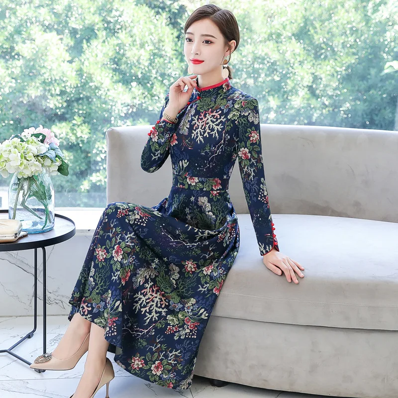 2020 Spring And Autumn New Style Improved Cheongsam WOMEN'S Dress Chinese Style Retro Long Sleeve Medium-length Dress Dress Eleg
2020 Spring And Autumn New Style Improved Cheongsam WOMEN'S Dress Chinese Style Retro Long Sleeve Medium-length Dress Dress Eleg