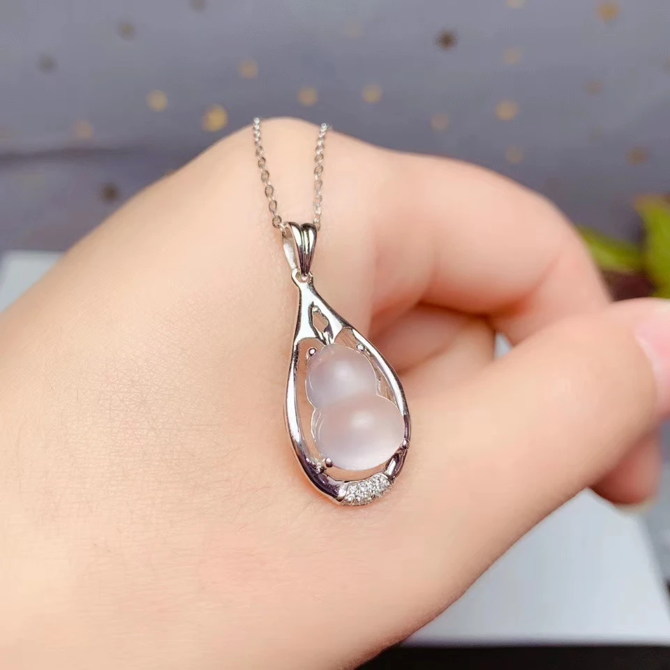 

classic pink rose quartz gemstone pendant for necklace 925 sterling silver pink gourd stone girl birthday date present sale