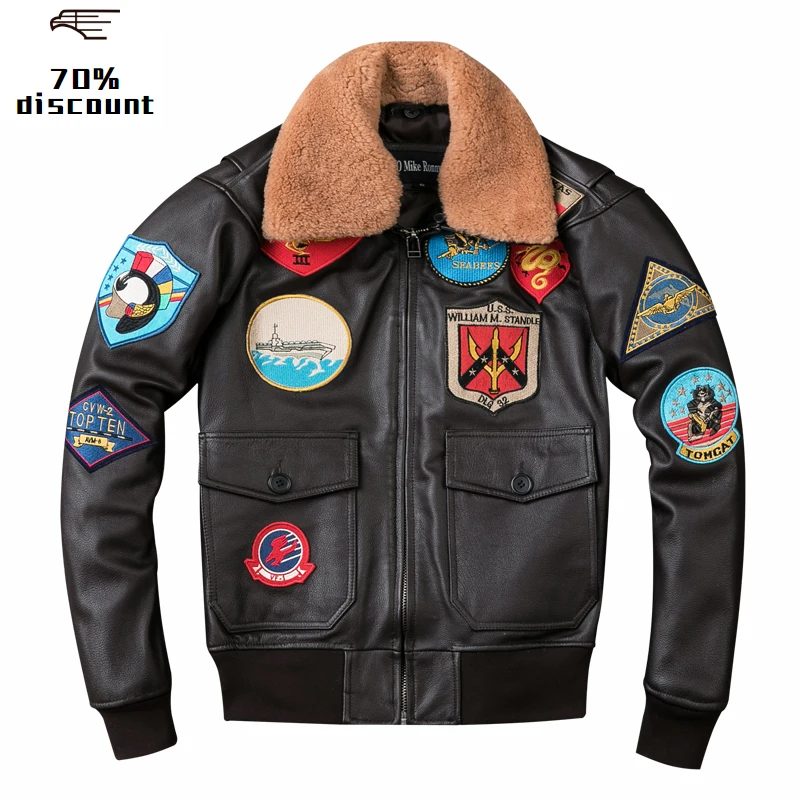 2020 Brown Men TOP GUN Pilot Leather Jacket Wool Collar Plus Size XXXL Genuine Cowhide Winter Russian Aviator Coat FREE SHIPPING
2020 Brown Men TOP GUN Pilot Leather Jacket Wool Collar Plus Size XXXL Genuine Cowhide Winter Russian Aviator Coat FREE SHIPPING