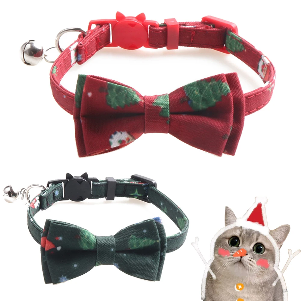 

Cat Collar Breakaway with Bells Christmas Snowflake Pattern Bow tie Kitten Collars with Light Adjustable for Cat Pet Accessories