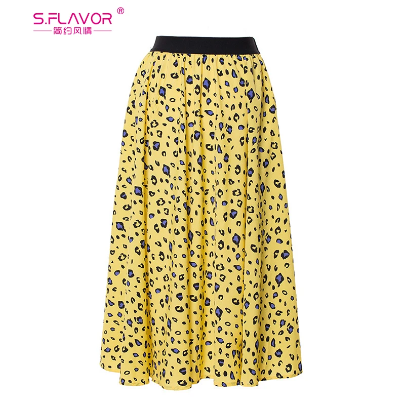 S. FLAVOR леопардовая расцветка плиссированные юбки для женщин осень 2019 миди