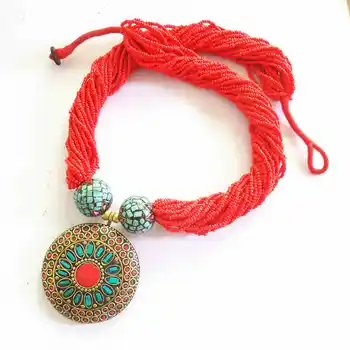 Nepal Vintage Big Brass Pendants Necklace With Red Multi Layers Beaded Chain Tibetan Ethnic Fashion Necklace TNL573
Nepal Vintage Big Brass Pendants Necklace With Red Multi Layers Beaded Chain Tibetan Ethnic Fashion Necklace TNL573