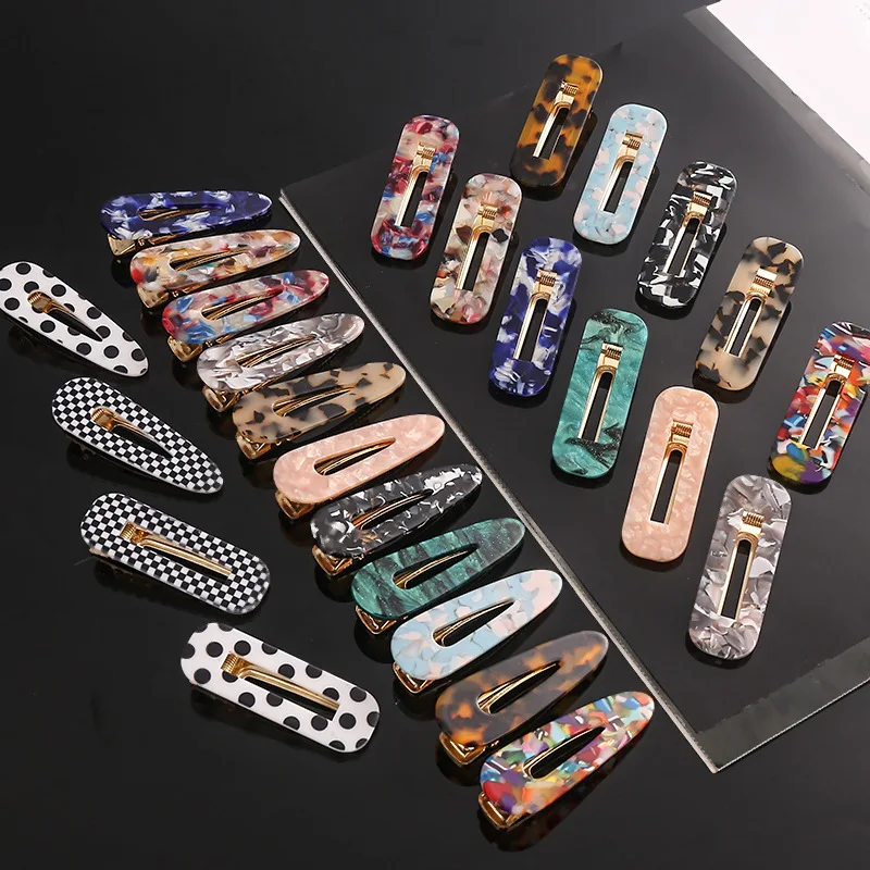 New Fashion Hollow Geometric Waterdrop Acrylic Women Hair Clips Shiny Tin Foil Sequins Hairpins Girls Hair Accessories Headwear