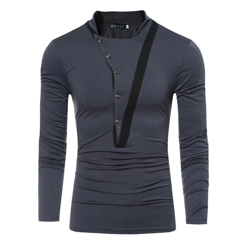 Spring and Autumn Men's Fashion Diagonal Button Stitching T-shirts Men's Stand-up Collar Slim Long-sleeved Sweatshirt Harajuku
Spring and Autumn Men's Fashion Diagonal Button Stitching T-shirts Men's Stand-up Collar Slim Long-sleeved Sweatshirt Harajuku