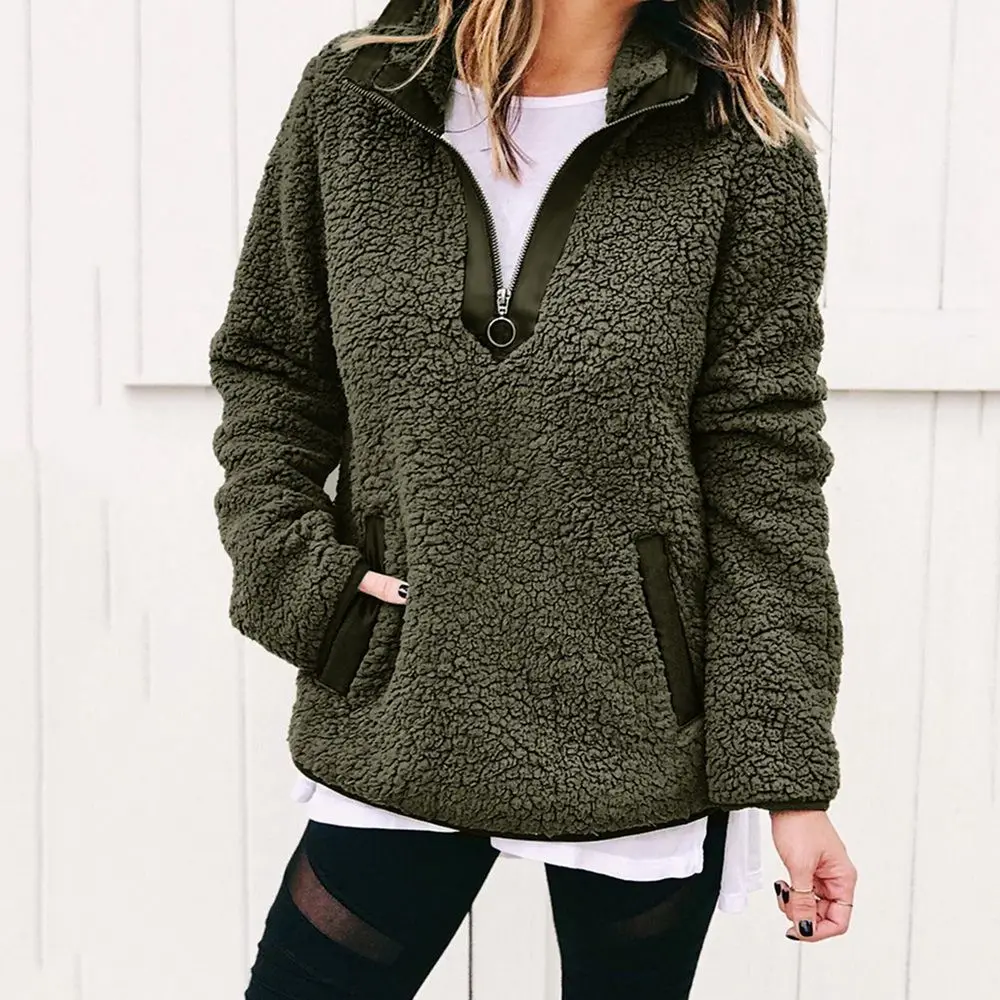2021 New Women Fleece Sweatshirt Winter Harajuku Loose Pocket Hoodies Casual Faux Fur Zipper Collar Female Pullovers Thick Coat
2021 New Women Fleece Sweatshirt Winter Harajuku Loose Pocket Hoodies Casual Faux Fur Zipper Collar Female Pullovers Thick Coat