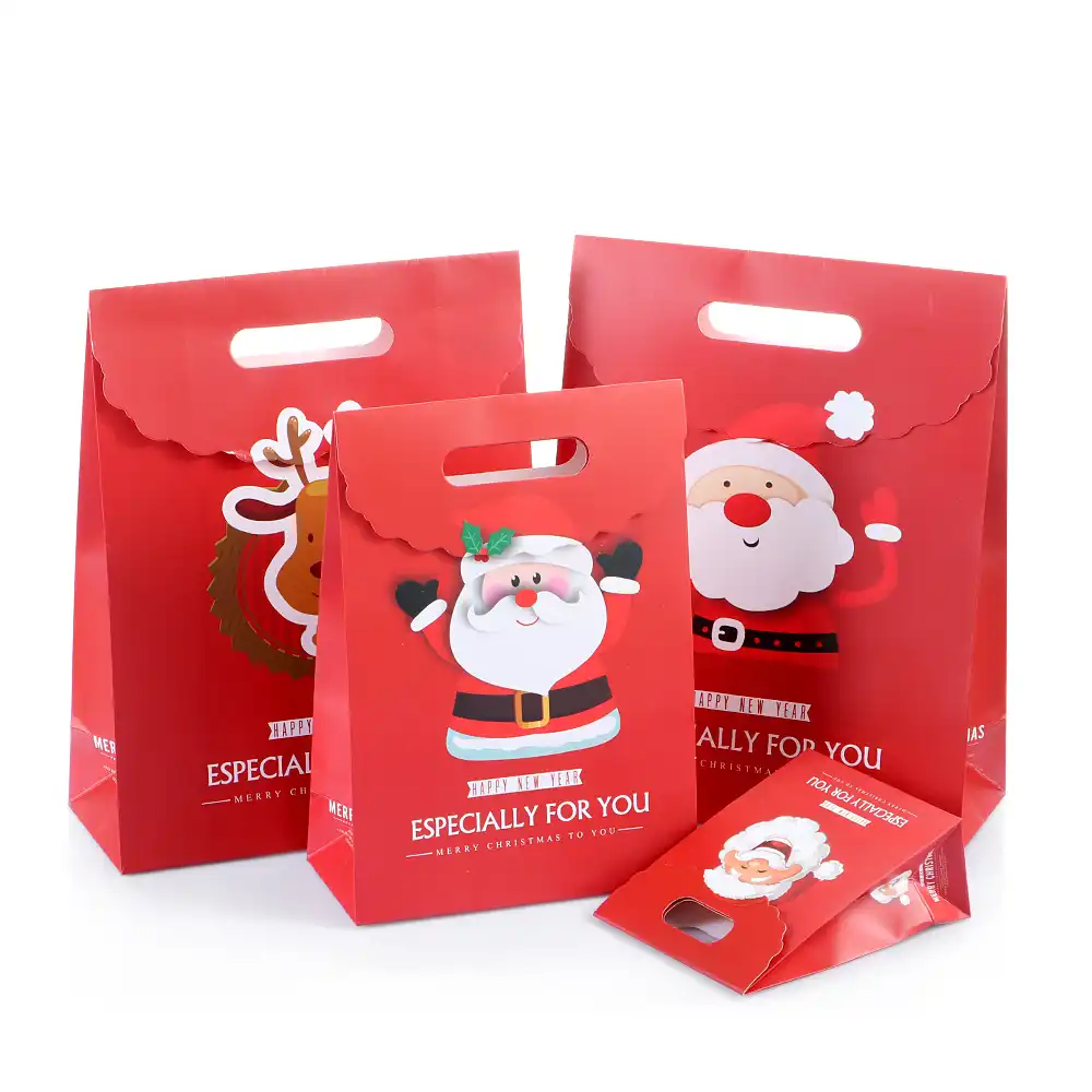 1 pc christmas kraft paper bag santa claus elk pattern gift box