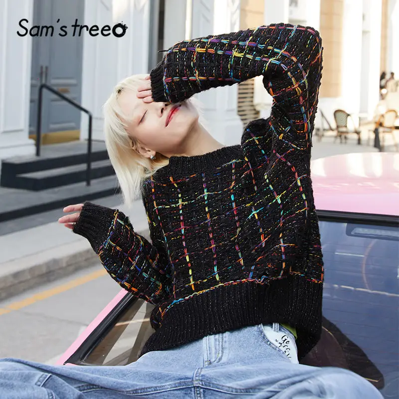 SAM'S TREE White Colorful Plaid Knit Casual Pullovers Women Sweaters 2020 Winter Black Mohair Korean Style Downy Ladies Top
SAM'S TREE White Colorful Plaid Knit Casual Pullovers Women Sweaters 2020 Winter Black Mohair Korean Style Downy Ladies Top