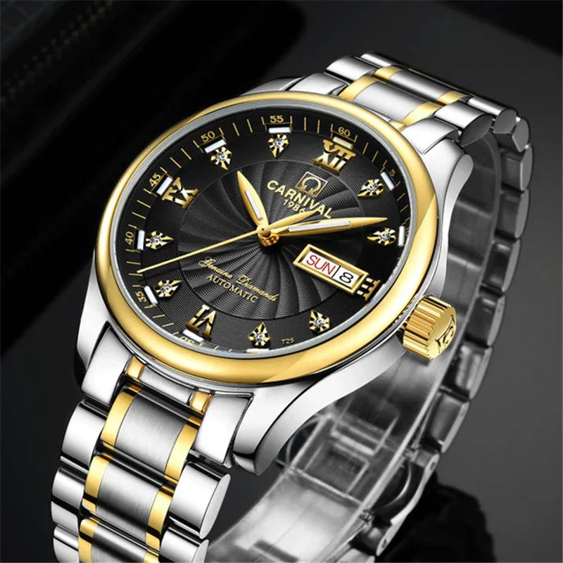 Carnival Mens Tritium Luminous Watches Top Brand Luxury Waterproof Steel Watchband Automatic Mechanical Watch relogio masculino 
Carnival Mens Tritium Luminous Watches Top Brand Luxury Waterproof Steel Watchband Automatic Mechanical Watch relogio masculino