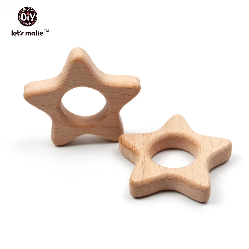 

Let's Make 50pcs Baby Wooden Teether Star Natural Wooden Teething Rattle Montessori Inspired Nursing Pendant Toys