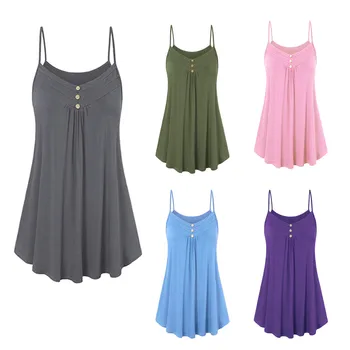 Women Summer Loose Button V Neck Cami Tank Tops Vest Blouse 
Women Summer Loose Button V Neck Cami Tank Tops Vest Blouse