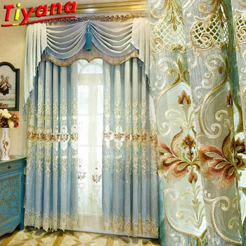 European Luxury Embroidery Curtains for Living Room Luxury Chenille Semi Blacout Curtains Blue Embroidery Sheer Tulle X-M037#40
European Luxury Embroidery Curtains for Living Room Luxury Chenille Semi Blacout Curtains Blue Embroidery Sheer Tulle X-M037#40
