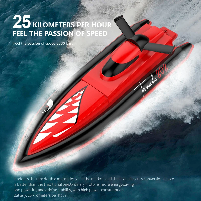 2021New 808 Rc Boat 2.4G Remote Control speedboat Rechargeable Waterproof Cover Design Anti-collision Protection wltoys rc boat