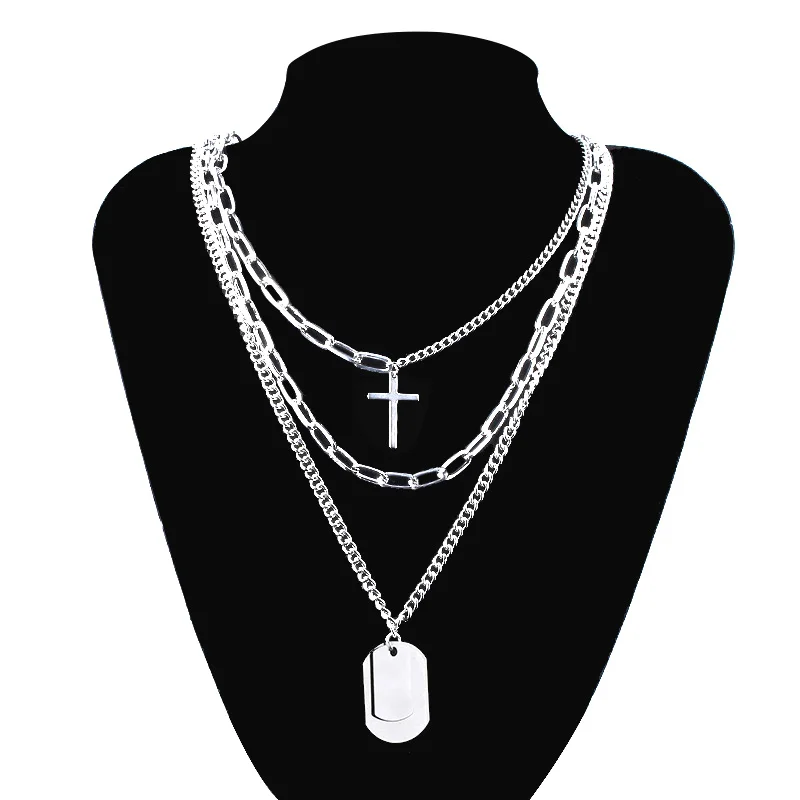 Фото Многослойное ожерелье с подвеской в виде креста и пламени|fashion - купить