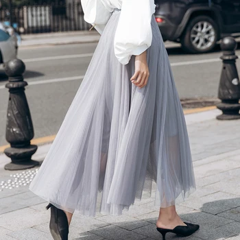 Qooth New Spring Summer Female Tulle Skirts Women's Solid color Elastic Waist Long Skirt Mesh Pleated Skirt QH2134
Qooth New Spring Summer Female Tulle Skirts Women's Solid color Elastic Waist Long Skirt Mesh Pleated Skirt QH2134